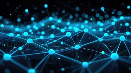 Close-up on blue blockchain nodes powering social network. Viral content profiles converge with decentralized peer interaction expansion landscape. Solution based platform infused tech effect. Proof