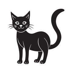 Cute Cartoon Black Cat Standing with Curled Tail Illustration