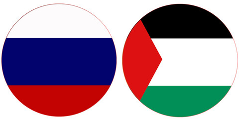 Palestine Official flag with Russia national flag, both countries flags in Round shape and isolated on white background
Circular colorful design Flag with together.
Palestine's