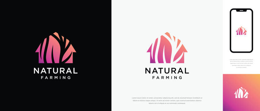 Nature tree farm house logo design. Nature leaf farm logo template. Farming and ranch logo symbol icon	