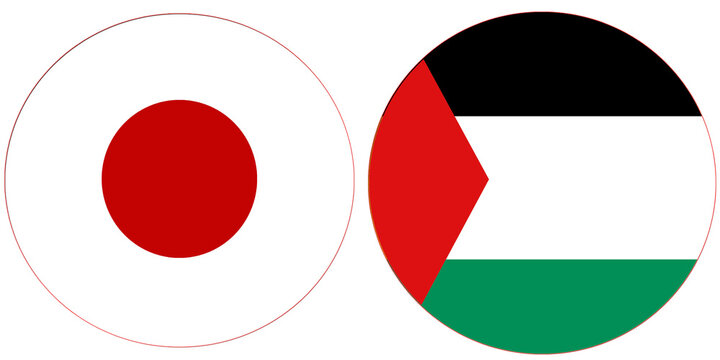 Palestine Official flag with Japan national flag, both countries flags in Round shape and isolated on white background
Circular colorful design Flag with together.
Palestine's