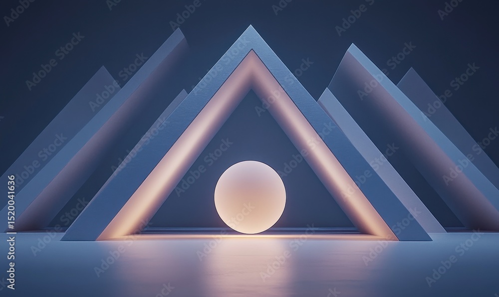 Poster illuminated sphere in geometric triangle backdrop