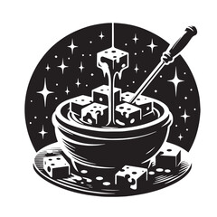 Black Cheese Fondue Silhouette Vector, High Quality Illustration on White Background