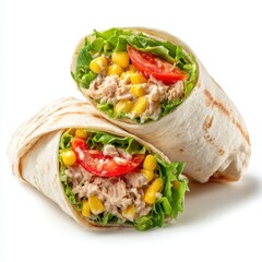 Delicious tuna salad wraps isolated on white background