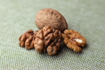 Cleaned walnut kernel close-up lying on the table
