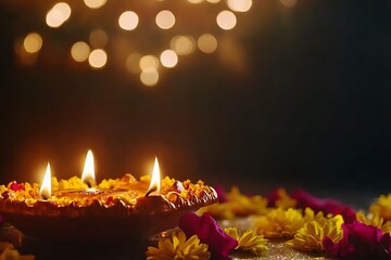 Hindu Festival Diwali with Bright Glowing Lights and Decorative Elements
