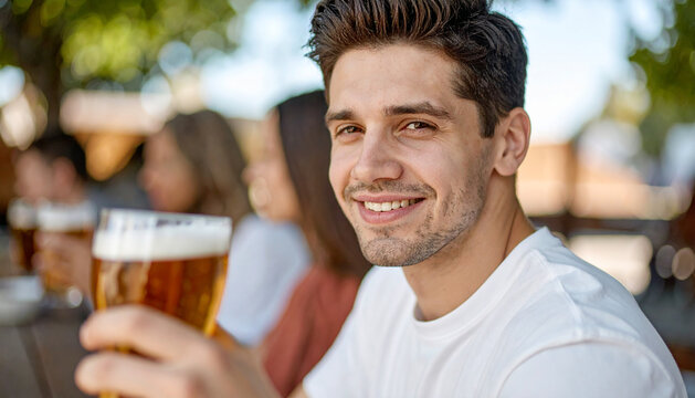 Junger Mann im Biergarten