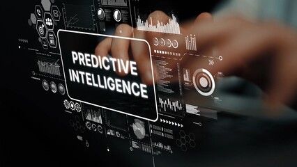 Innovative Digital Interface Showcasing Predictive Intelligence Technology with Data Visualizations...