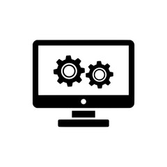 Computer Icon with Gears on Screen Symbolizing Settings, IT or Technical Maintenance
