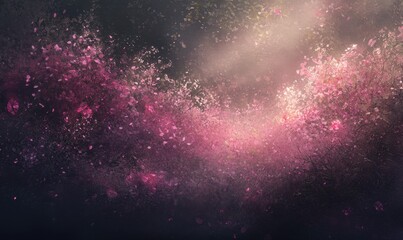 Obraz premium Pink blossom swirl, night sky, dreamy background, fantasy art, website banner
