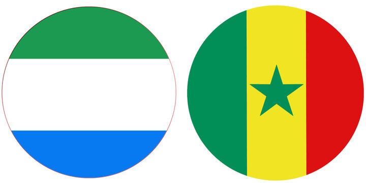 Sierra Leone Official flag with Senegal national flag, both countries flags Round shape and isolated on white background, Circular colorful design Flag with together.
Senegalese