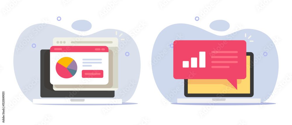 Poster performance growth audit report on laptop computer pc screen icon vector flat cartoon illustration s