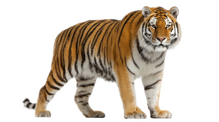 Obraz premium Majestic Tiger in Profile: A stunning portrait of a powerful tiger showcasing its magnificent stripes and intense gaze.