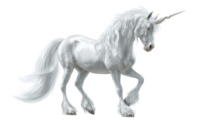 Majestic Mythical Unicorn: A regal unicorn, with its spiraled horn and flowing mane, strides gracefully against a soft, dreamlike backdrop, evoking a sense of wonder and enchantment.