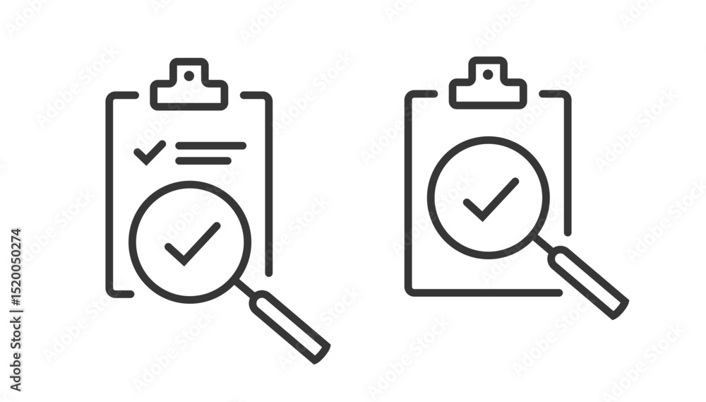 Aufkleber research audit document overview icon vector, report checklist review via magnifier glass line art s