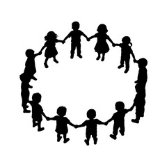 Silhouette of children holding hands in a circle creating a sense of unity and togetherness in community