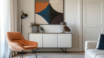 Modern owl decor in living room