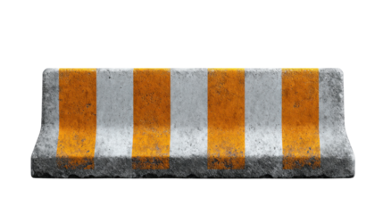Concrete Barrier: A durable concrete barrier, painted with alternating stripes, stands as a symbol of safety and control in a well-lit environment.