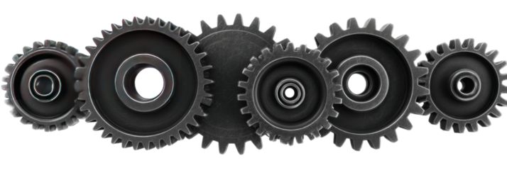 Interlocking Gears: A close-up shot of metallic gears meshing together, illustrating the intricate mechanics of industry, a testament to engineering, precision, and interconnectedness.