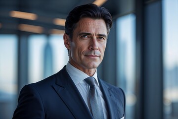 Fototapeta premium Businessman Standing Confident in Corporate Office Setting