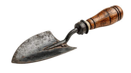 Rustic Garden Trowel: An aged, well-worn garden trowel, its wooden handle and aged metal blade narrate tales of countless gardening endeavors, captured in sharp focus.