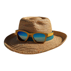 Straw hat and sunglasses isolated on transparent background