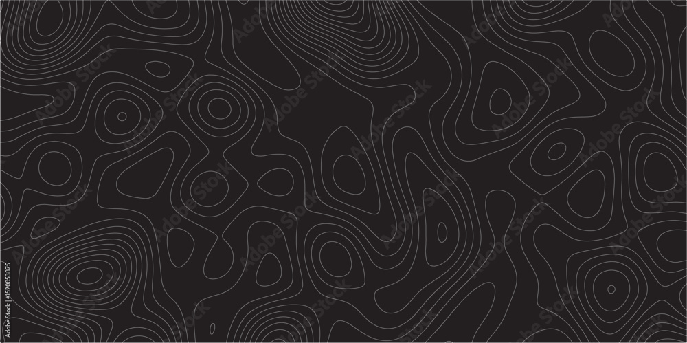 Poster Abstract white on black background Topographic line map pattern. Contour elevation topographic and textured Background Modern design with black background with topographic wavy patted.	