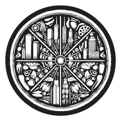 Black Chicago Deep Dish Pizza Silhouette Vector, High Quality Illustration on White Background