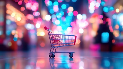 Shopping cart in vibrant city night