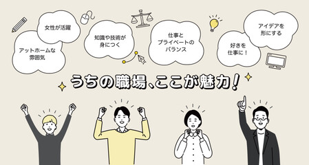 採用コンテンツ（クリエイティブ）、職場の魅力のデザインテンプレート