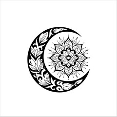 vector illustration of a flower and moon
moon, tribal moon, mandala tattoo, floral tribal, celestial tattoo, black and white vector, ornamental design, tribal curve art, lunar symbol, tattoo flash des