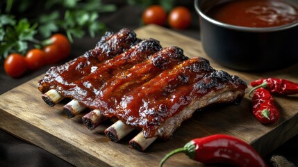 Tasty BBQ ribs with sauce