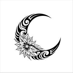 abstract tattoo design Crescent Moon with Tribal Floral Tattoo Vector Design