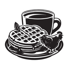 Black Chicken and Waffles Silhouette Vector, High Quality Illustration on White Background