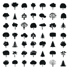 Set of black Trees. Outline symbol and icon.