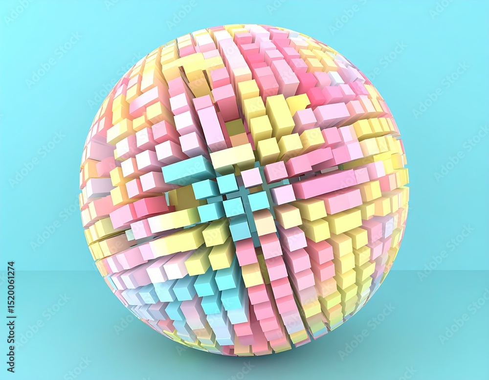Poster pastel cube sphere abstract 3d geometric colorful blocks design