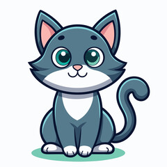 Cute Cat Sitting – Cartoon Vector Icon Illustration, Animal Nature Concept Isolated in Flat Style
