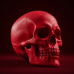Red Human Skull Anatomical Model