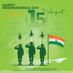 15th August Happy Independence Day of India social media post with Famous monuments, background