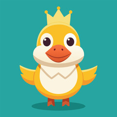 Cute King Duck – Flat Cartoon Vector Icon of Animal and Holiday Concept
