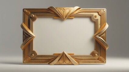 gold picture frame, An empty decorative frame in art deco style with a gold finish and geometric ornament. Perfect for design, decoration, and templates.
