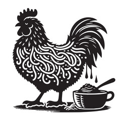 Black Chicken Parmesan Silhouette Vector, High Quality Illustration on White Background