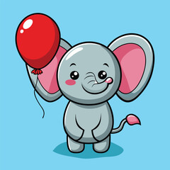 Cute Elephant Balloon &ndash; Cartoon Icon Illustration, Animal Mascot Character Concept Isolated in Flat Style
