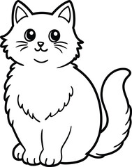 Fototapeta premium Cute Fluffy Cat Cartoon Illustration with Thick Outline and White Fill