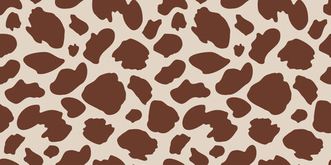 Seamless cowhide pattern with rustic brown and cream spots, ideal for wallpapers, textiles, and countryside-inspired designs. Perfect for backgrounds, wrapping, and decor projects