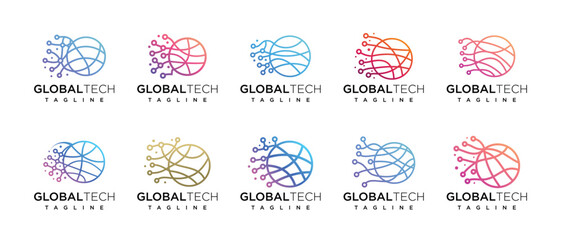 Global circle technology logo design vector concept collection. Global technology logo symbol icon. Technology logo	
