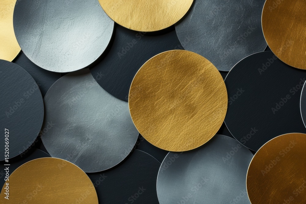 Poster elegant metallic circles on dark matte background for minimalist design
