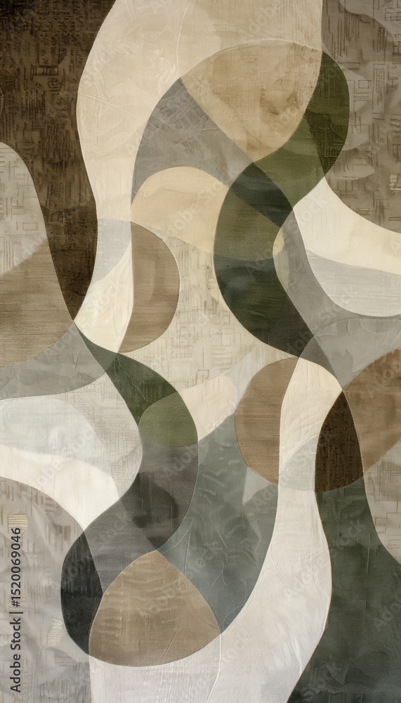 Aufkleber harmonious overlapping organic forms in neutral tones on textured canvas