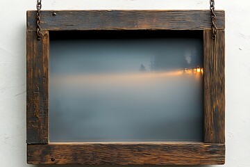 Hanging wooden photo frame mist reflection high resolution picture