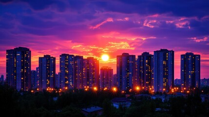 Fototapeta premium City skyline at vibrant sunset